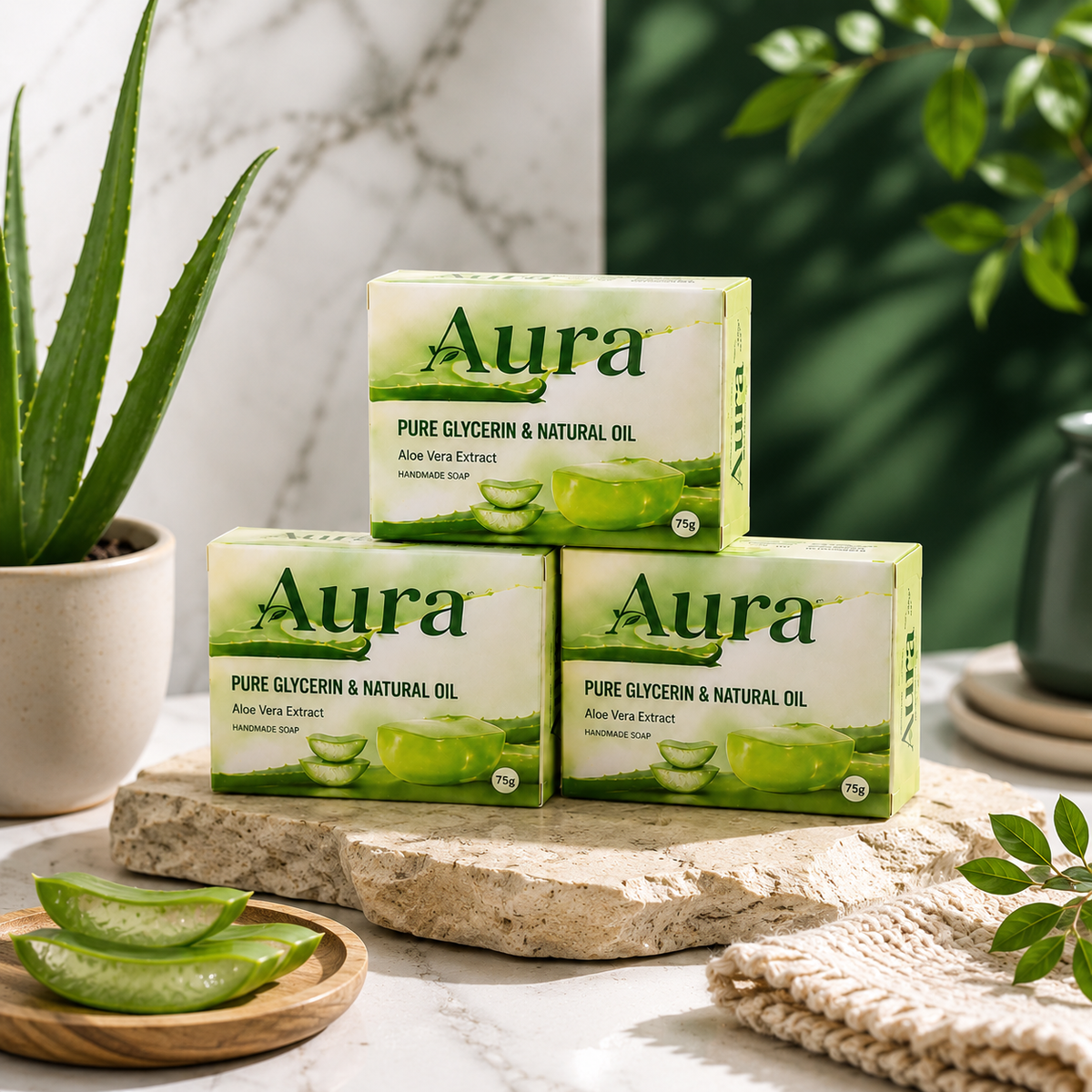 Aura Aloe Vera Bathing Bar – Pure Glycerin & Natural Oil